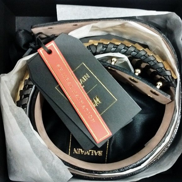 NIB BALMAIN H&M BLACK GOLD CHEVRON BELT KENDALL JENNER GIGI HADID MEDIUM RARE main image 6